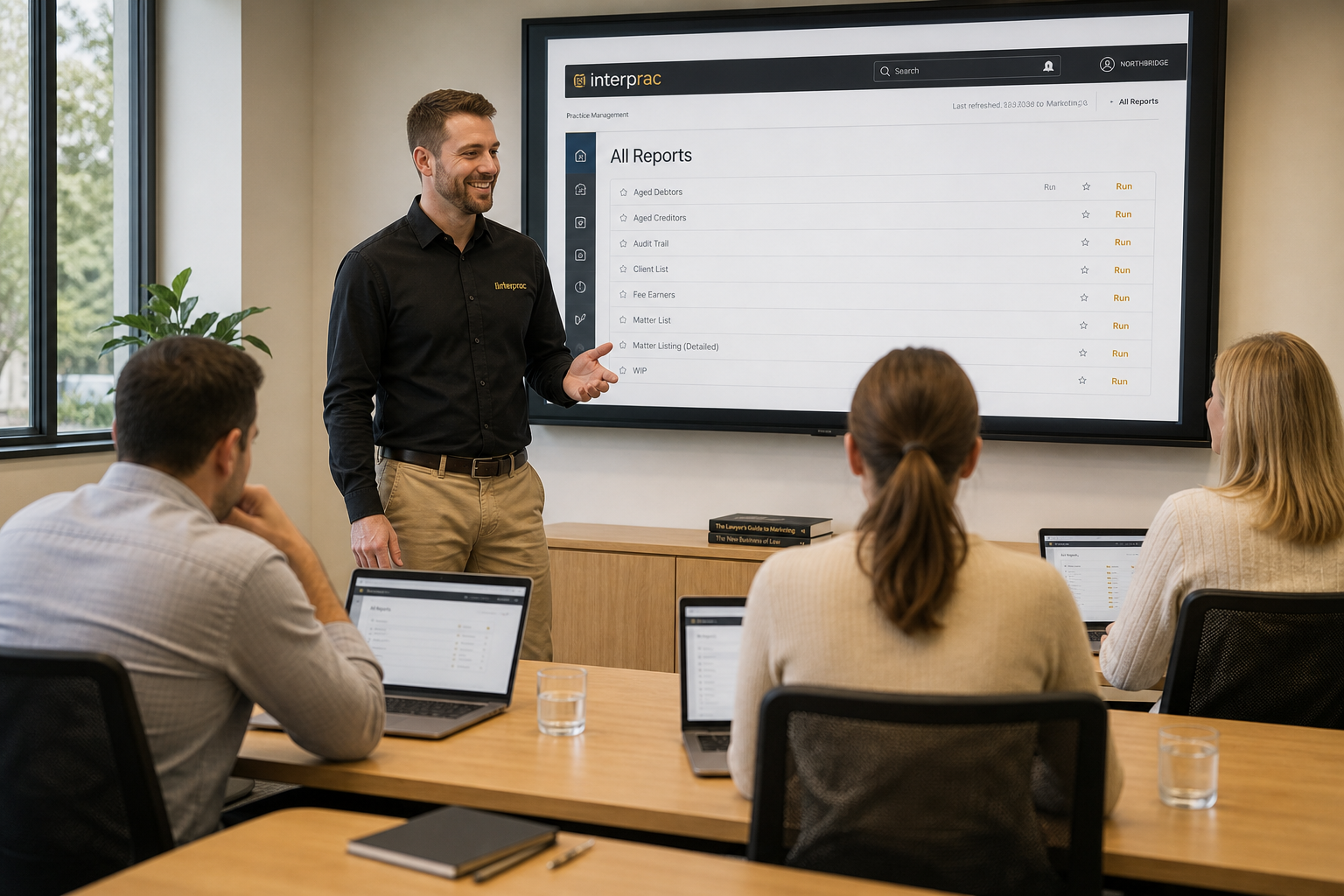 Instructor-led computer training in a professional learning environment.